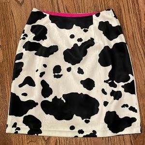Cow print faux fur skirt